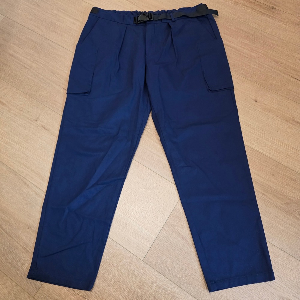 Vast Life Mens XL Navy Blue Cargo Pants Webbing Belt Cotton Utility Trousers
